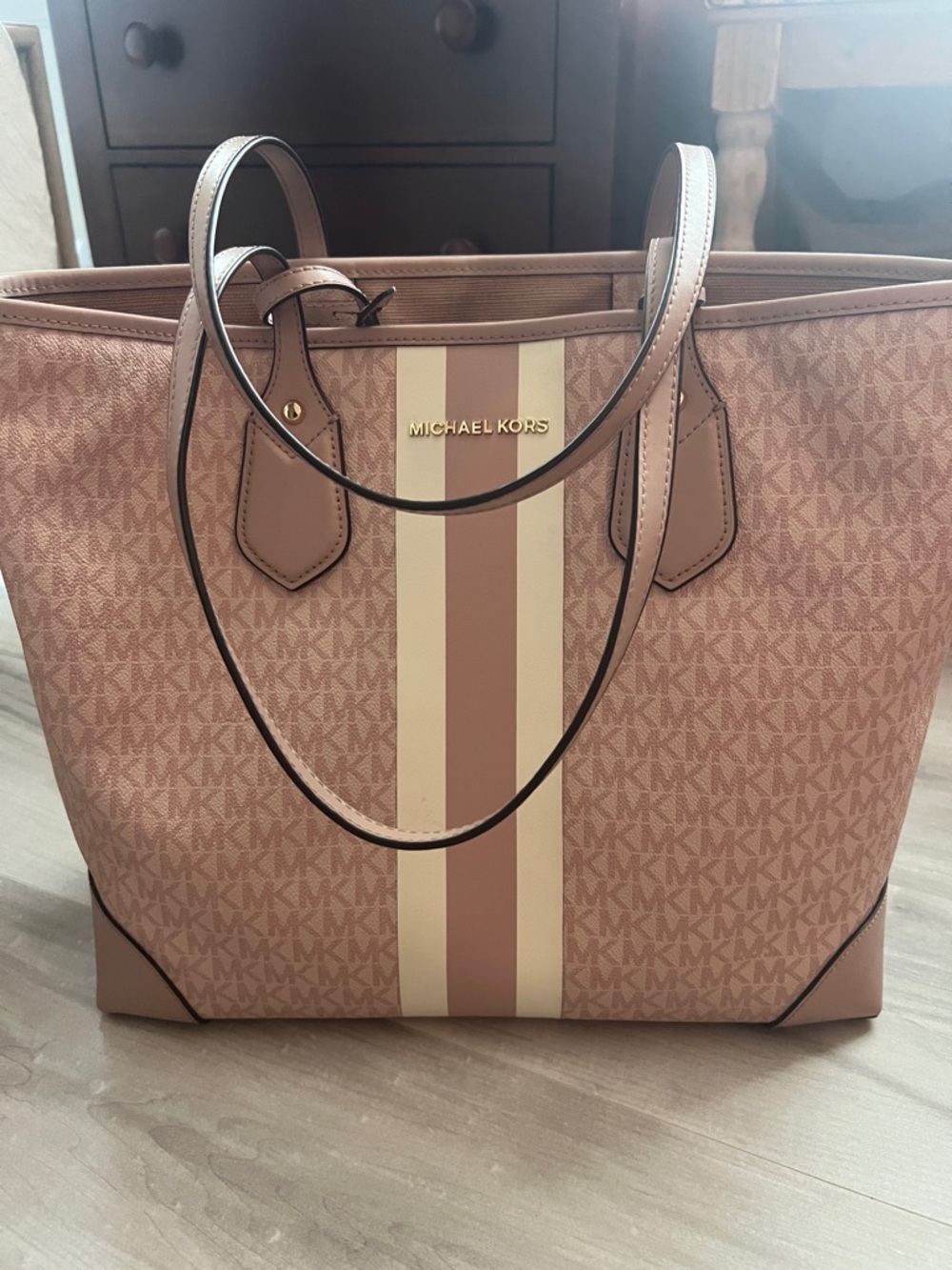 Michael Kors Pink Stripe MK Logo Tote